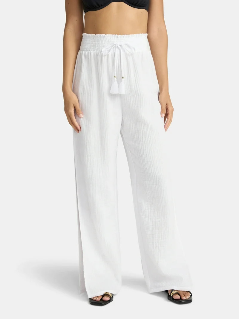 Time and Tru Women's Cotton Coverup Pants with Side Slits, Sizes XS-XL | Walmart (US)
