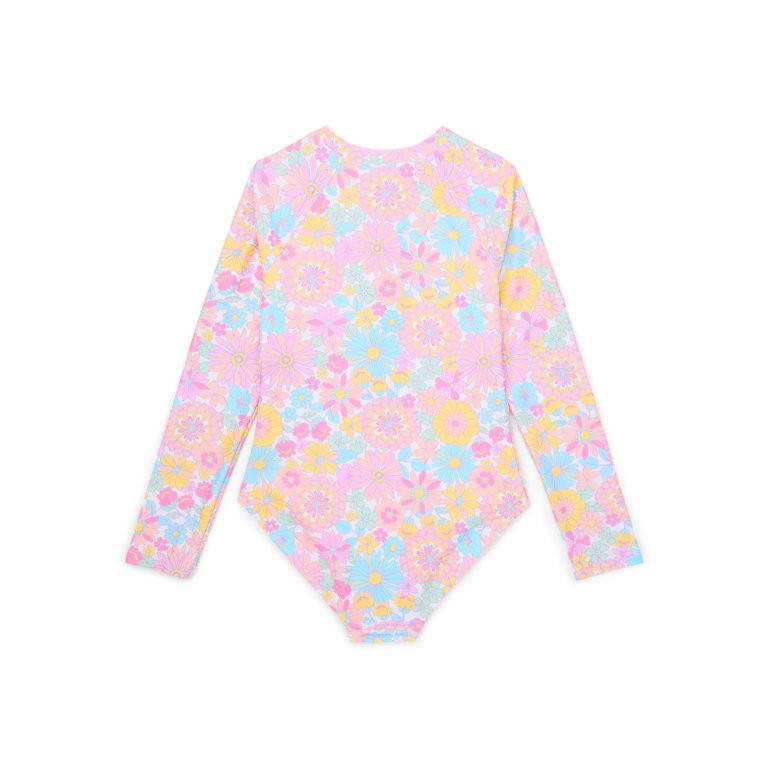 Wonder Nation Girls Long Sleeve Zip-Up Rash Guard One-Piece Swimsuit, Sizes 4-18 & Plus | Walmart (US)