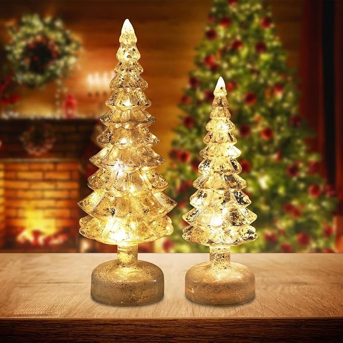 YEAHOME Christmas Decorations Indoor, Set of 2 Glass Christmas Trees with Lights for Home Decor, ... | Amazon (US)