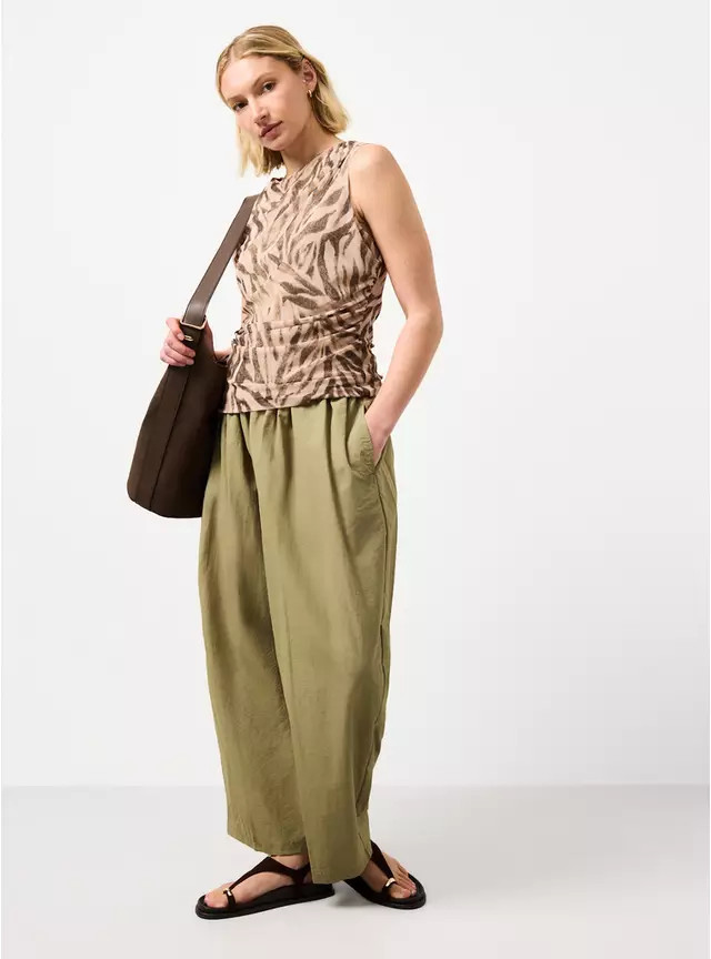 Buy Cream Zebra Print Sleeveless Mesh Ruched Top 22 | Tops | Tu | Tu Clothing