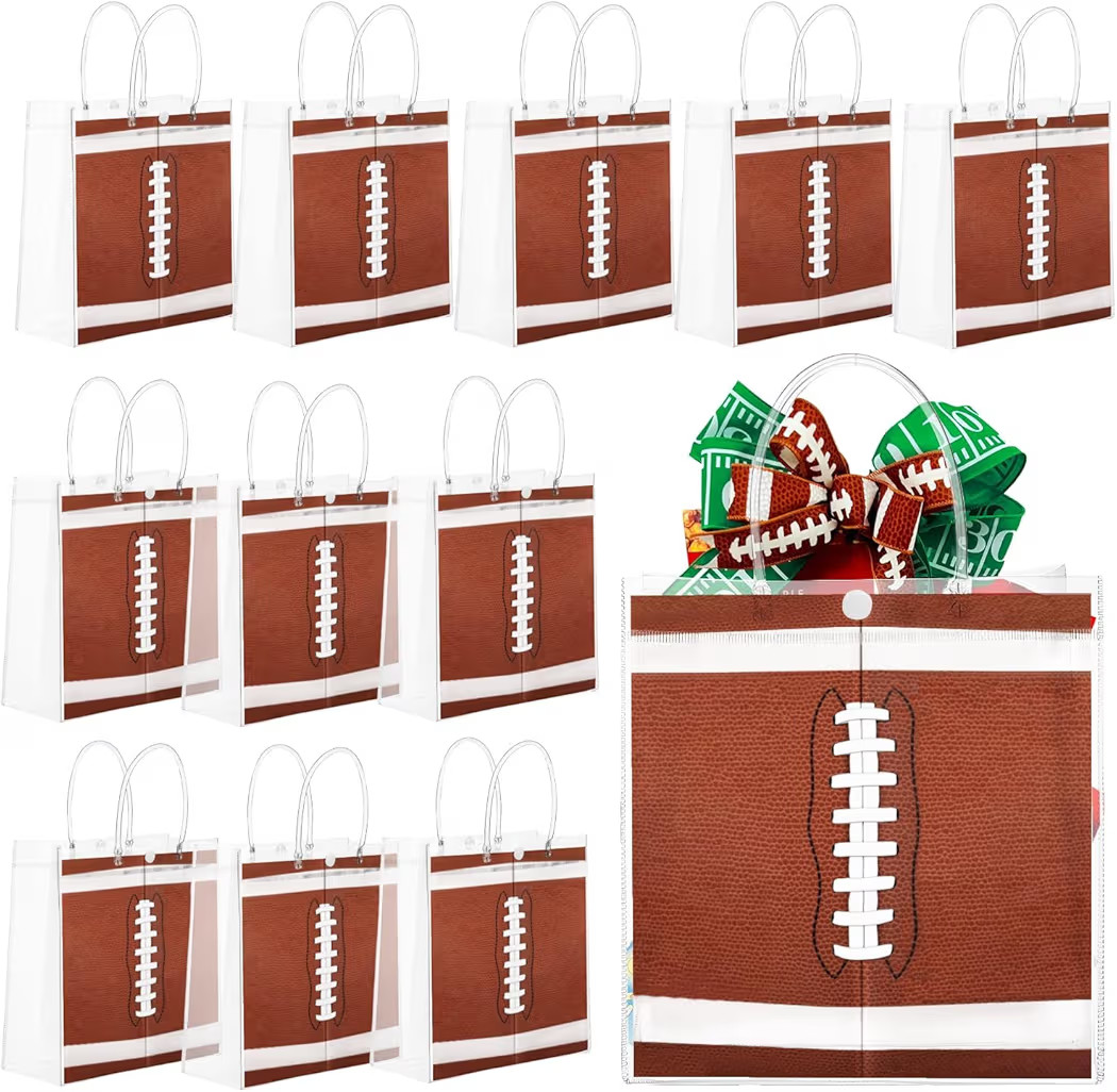FULJOOY 24 Pcs Football Gift Party Bags with Handles Transparent Treat Goodie Gift Wrap Clear PVC... | Amazon (US)