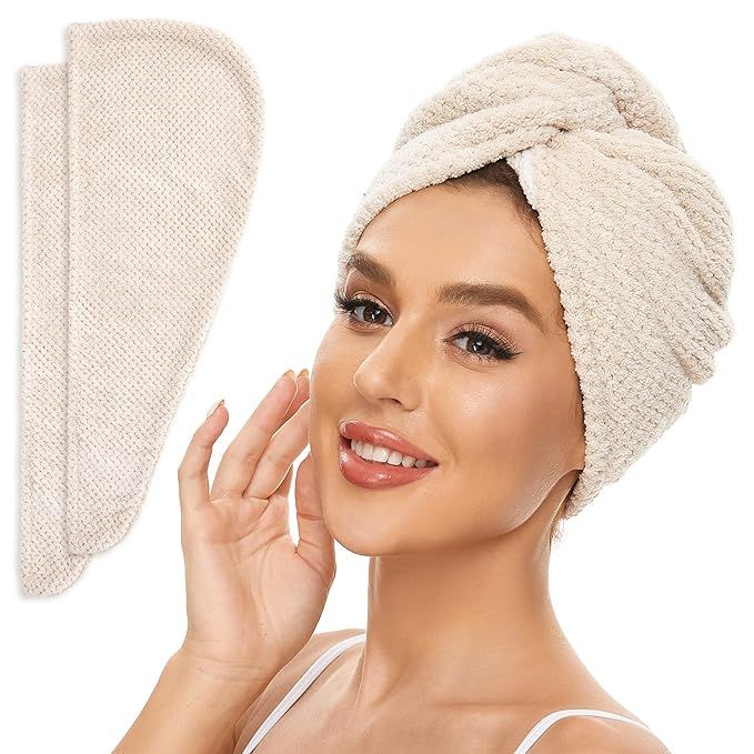 Microfiber Hair Towel for All Hair Style, 2 Pack Quick Drying Hair Turban - Perfect for Women, Me... | Amazon (US)