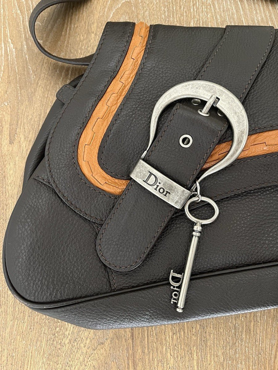 CHRISTIAN DIOR GAUCHO LEATHER DOUBLE SADDLE SHOULDER BAG DARK BROWN | eBay US