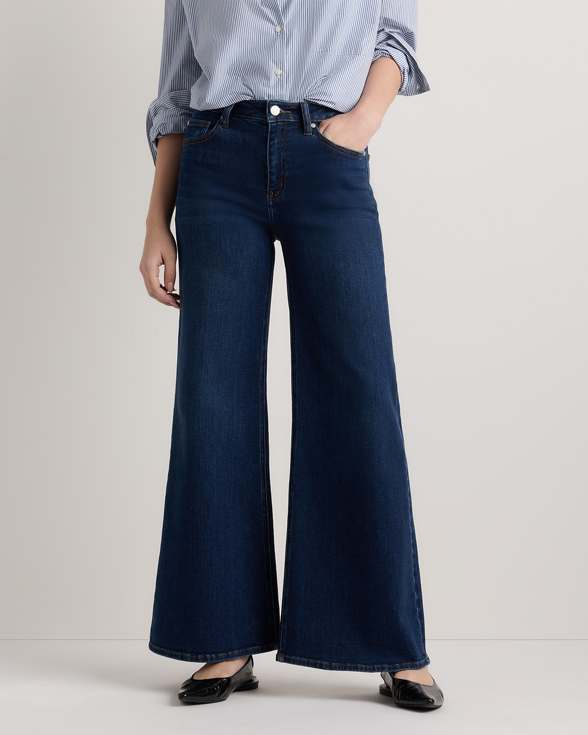 Quince | Women's Bella Stretch Palazzo Jeans in Midnight Blue, Size 29, Organic Cotton | Quince