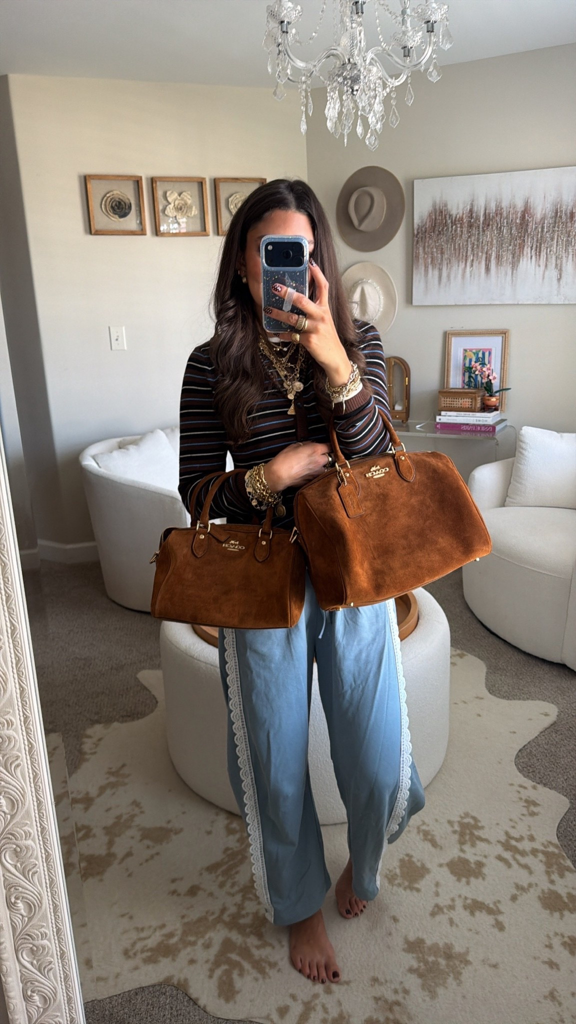 Coach Rowan on the brown suede. Medium vs. Large