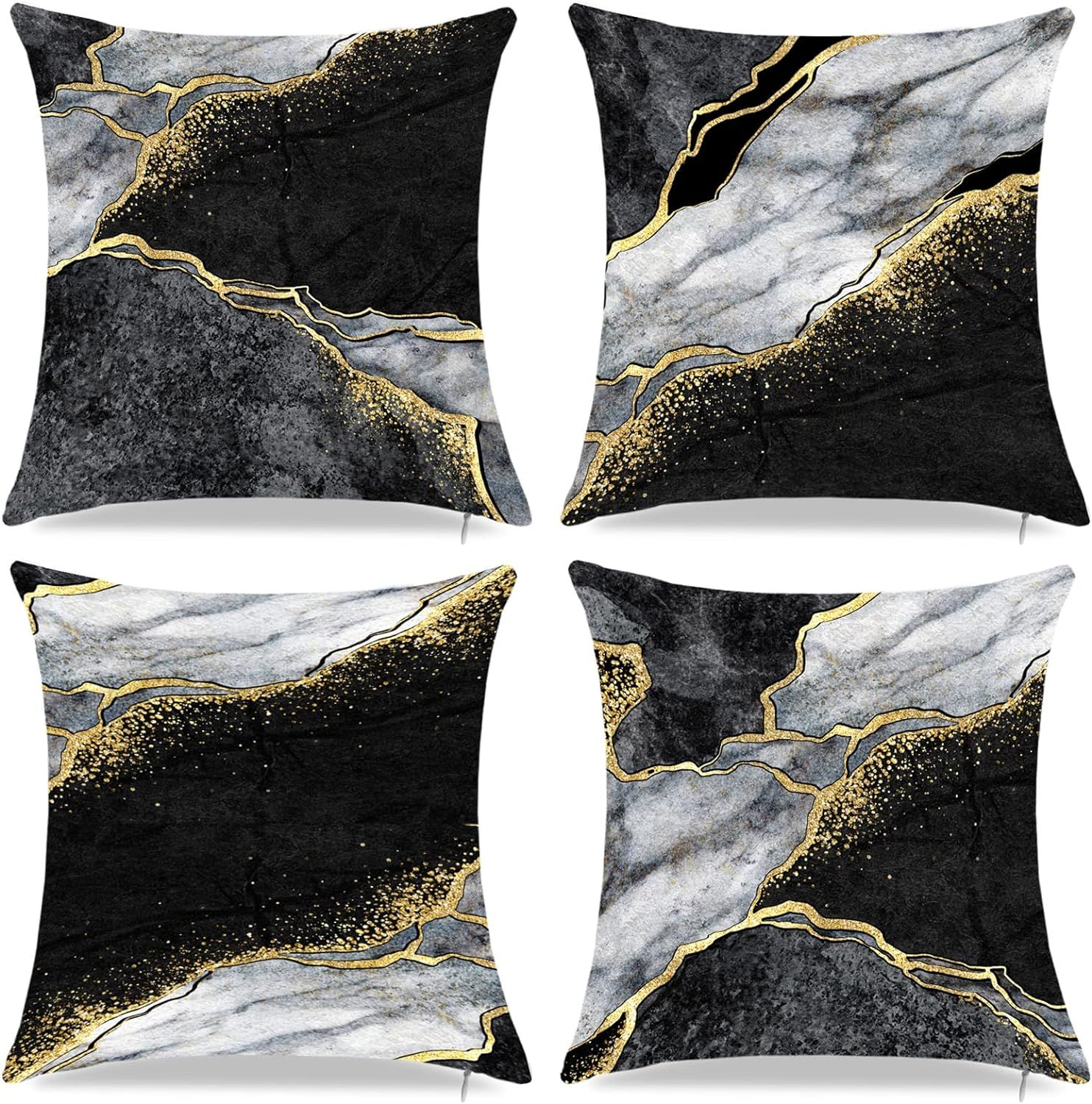 Black and Gold Marble Throw Pillow Covers ,18" x 18", Decorative Pillow Cover, Black Grey Abstrac... | Amazon (US)