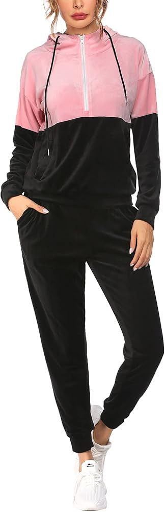 HOTOUCH Velour Tracksuit Womens 2 Piece Color Block Jogging Suit Set Velvet Sweatsuits Joggers Sport Suit Outfits | Amazon (US)