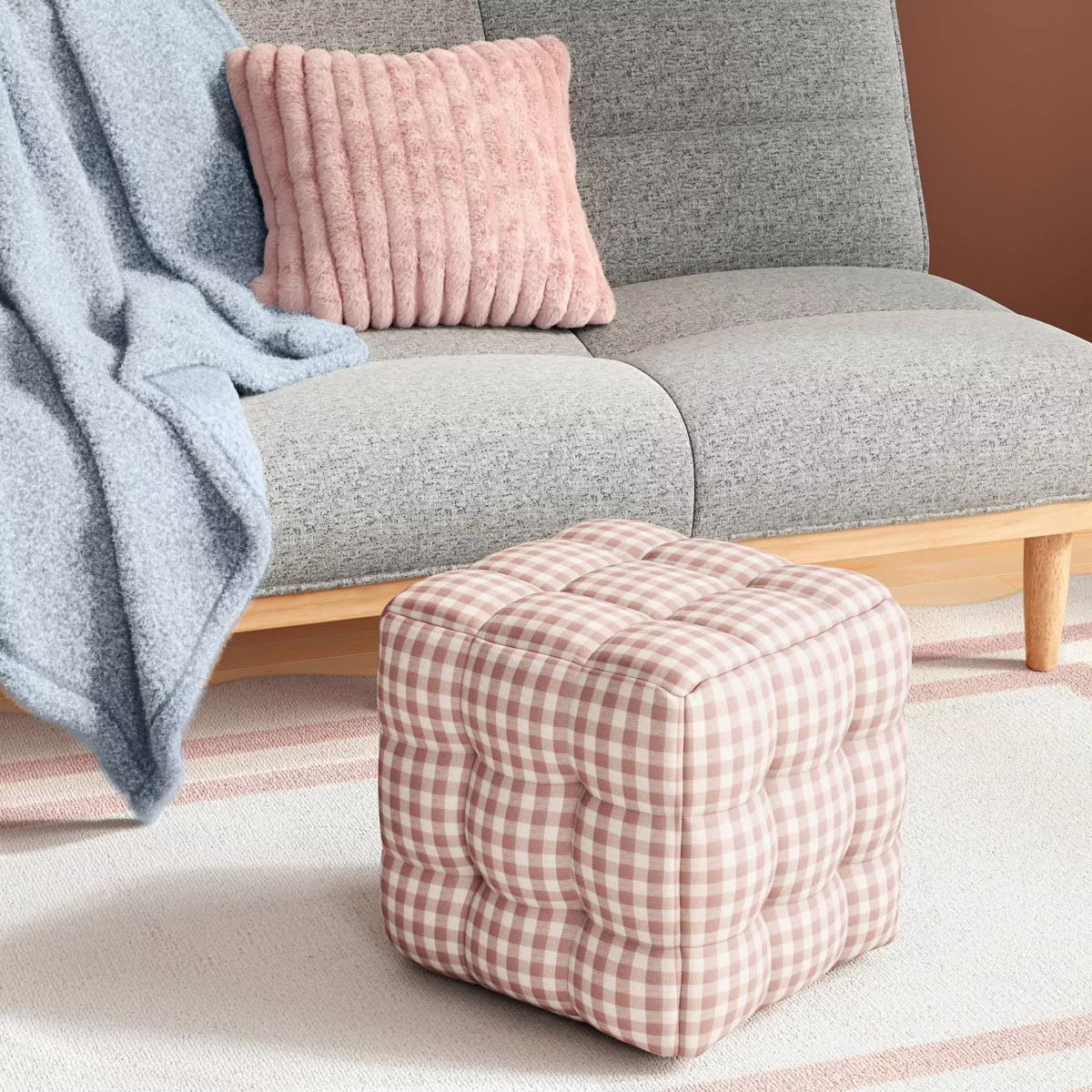 Tufted Gingham Dorm Ottoman Pink - Room Essentials\u2122 | Target