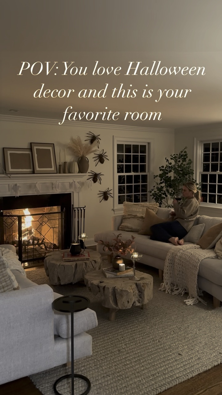 Halloween home decor in one of my favorite rooms! Linked what I could, but I’ve found most of our spooky decor, like the wall spiders, from homegoods or Marshall’s. 

-coffee tables were a one of a kind, local find.
-couches are from Homenature 
-rug and black side table are restoration hardware 
-bar trunk is pottery barn
-side chairs & rug are Kathy kuo 
-curio cabinet is Lulu & Georgia 

#LTKHalloween #LTKSeasonal #LTKHome
