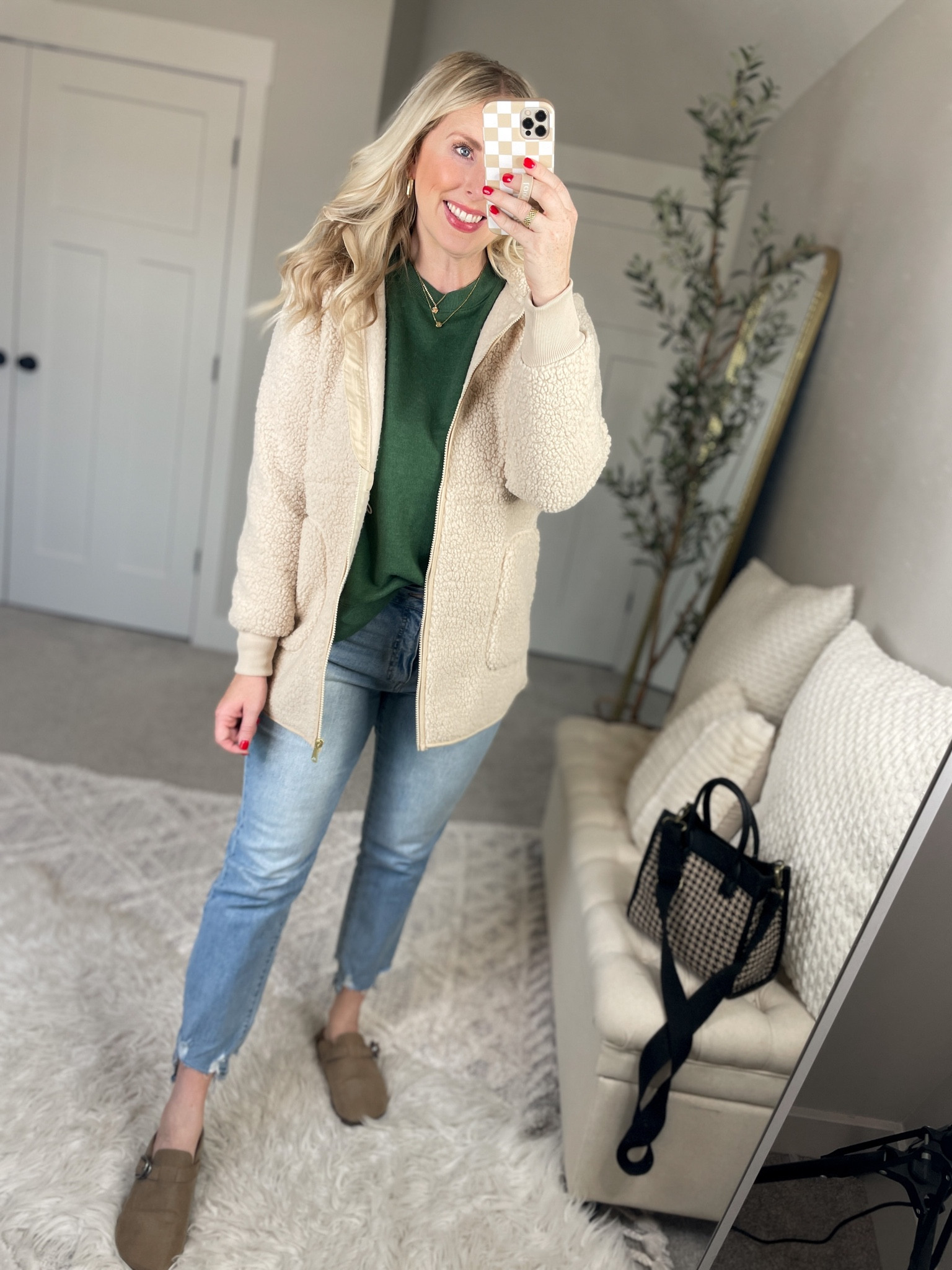 Daily try on, Walmart outfit, Walmart fashion, time and tru, sherpa jacket, sweatshirt, clogs 

S jacket 
M sweatshirt 

#LTKfindsunder50 #LTKSeasonal #LTKstyletip