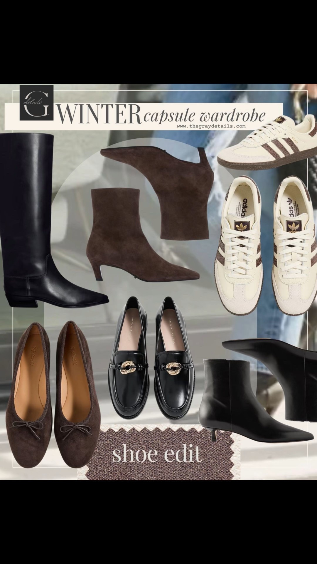 Winter capsule shoe edit

Suede boots
Loafers
Samba 
Ballet flats 

#LTKTravel #LTKWorkwear #LTKFindsUnder100
