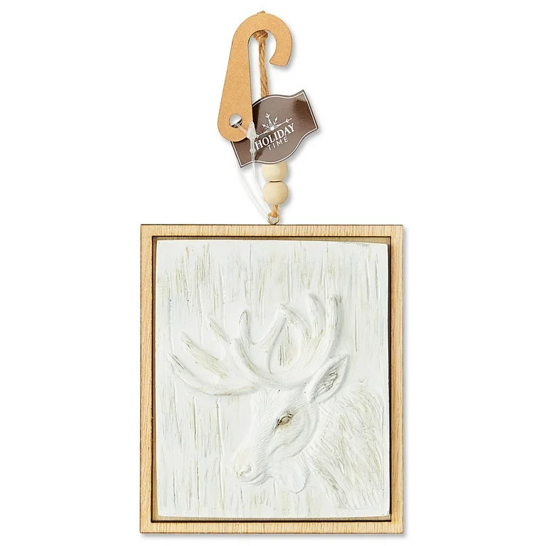 White Resin Deer Framed Christmas Ornament, Cabin Chic Theme, 5.3", by Holiday Time | Walmart (US)