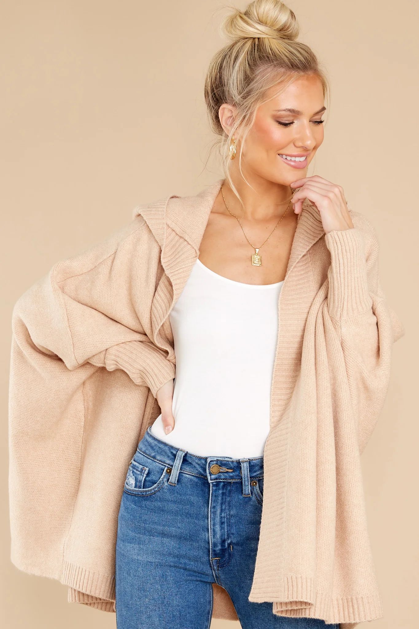 Passing Cities Beige Poncho Cardigan | Red Dress 