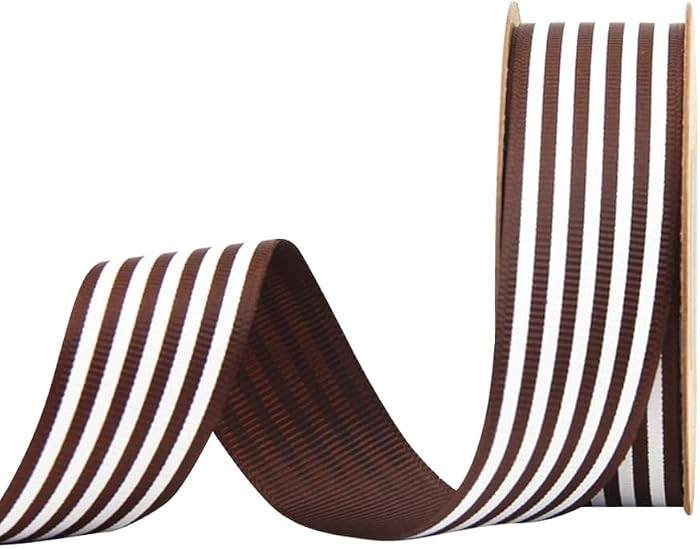 GSHLLO 50 Yards 2.5cm Wide Grosgrain Fabric Ribbon - Brown and White Striped - Christmas Decorati... | Amazon (US)