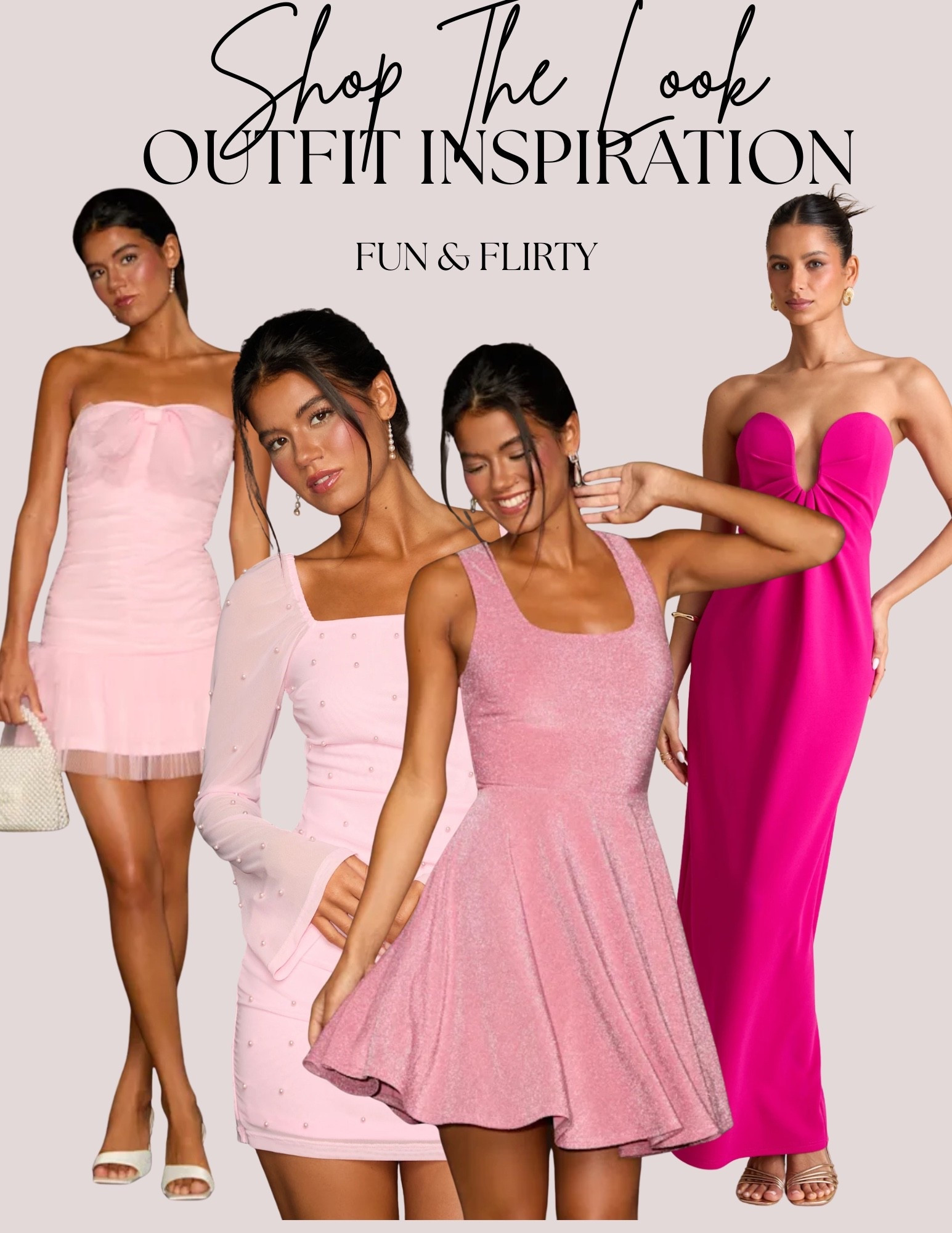 Fun & flirty date night outfit. Wedding guest dress. Pink metallic skater dress. Magenta strapless maxi gown. Pink mesh pearl mini dress. Pink bow front dress.

#LTKParties #LTKWedding #LTKFindsUnder100