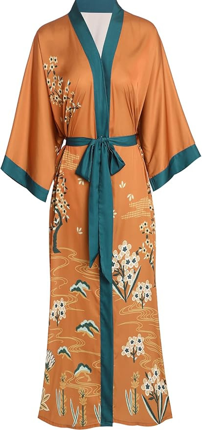 Aensso Long Soft Lightweight Silky Kimonos Robes for Women, Luxury Japanese Floral Womens Kimono ... | Amazon (US)