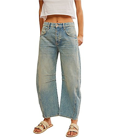 Free People We The Free Good Luck Mid-Rise Wide Leg Barrel Jeans - 32 | Dillard's