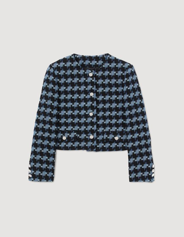 Cropped houndstooth tweed jacket | Sandro-Paris US