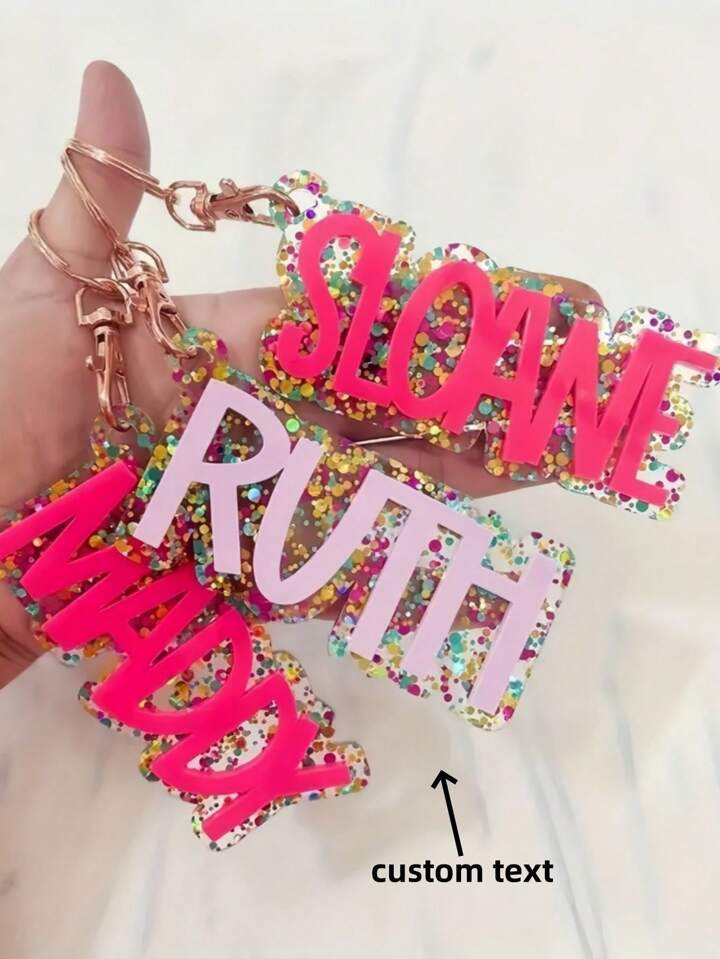 1pc Multi-Color Style Optional Custom Acrylic Name Keychain With Glitter, Personalized Letter Key... | SHEIN