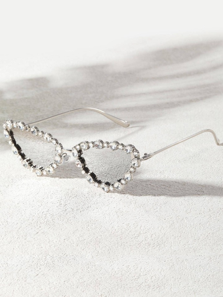 1pair Women Rhinestone Decor Cat Eye Y2K Sunglasses silver glasses For Outdoor Beach & Club Parti... | SHEIN