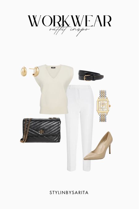 Work outfits, office outfits, white pants, vest, belts, nude heels, cute outfit style 

#LTKFind #LTKworkwear #LTKSeasonal