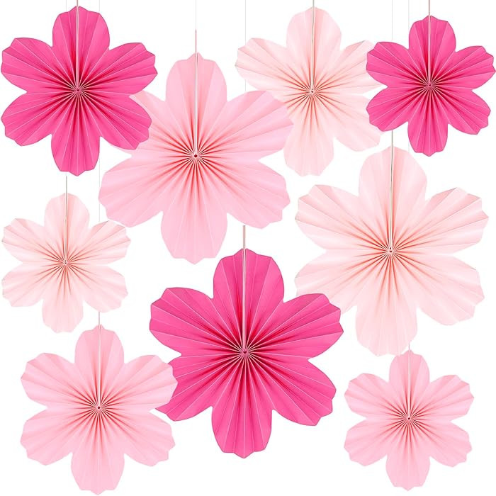 9 Pcs Pink Party Paper Flowers Decorations Hot Pink Paper Fans Hanging Ornaments Paper Floral Bac... | Amazon (US)