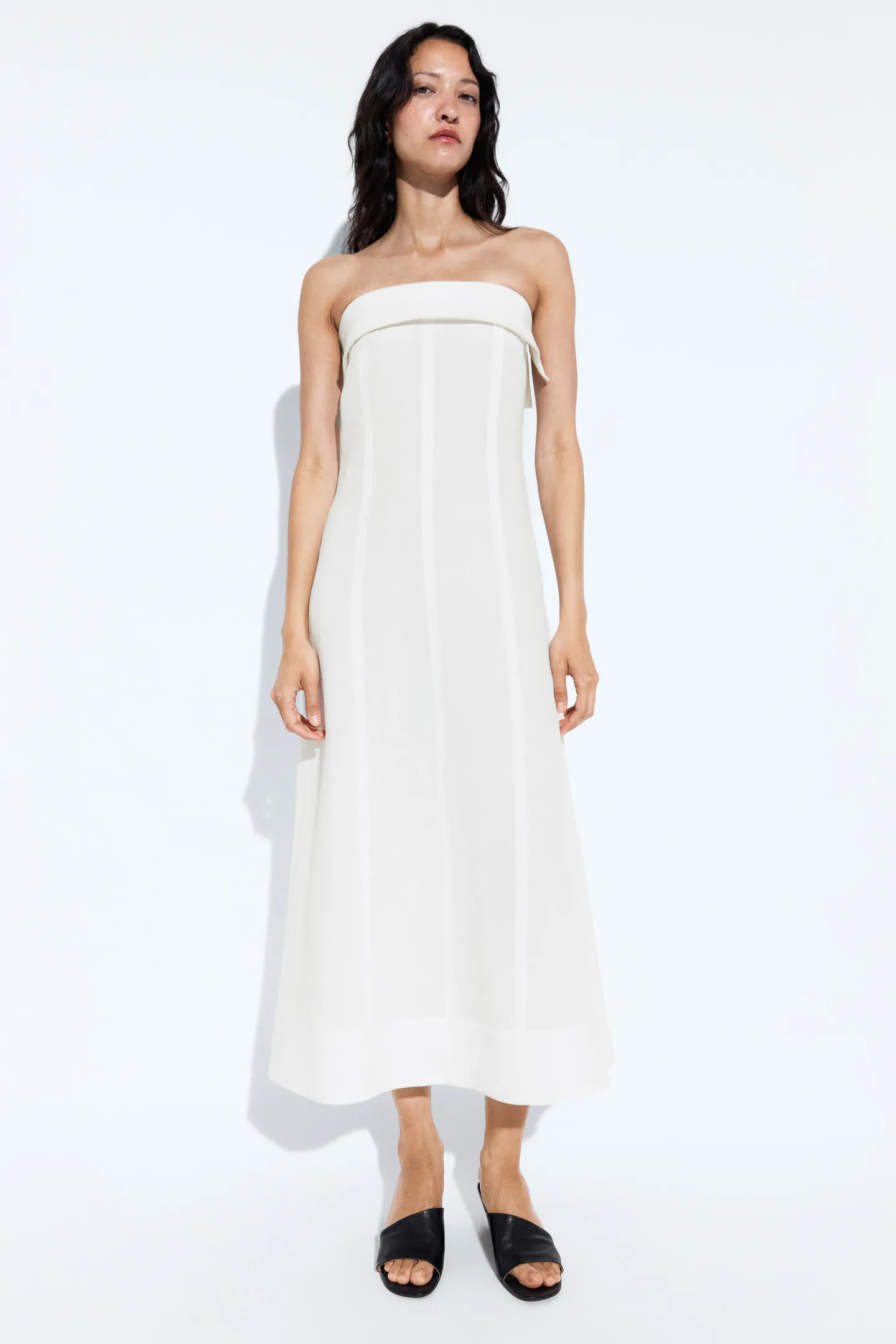 Linen strapless midi dress | Massimo Dutti UK