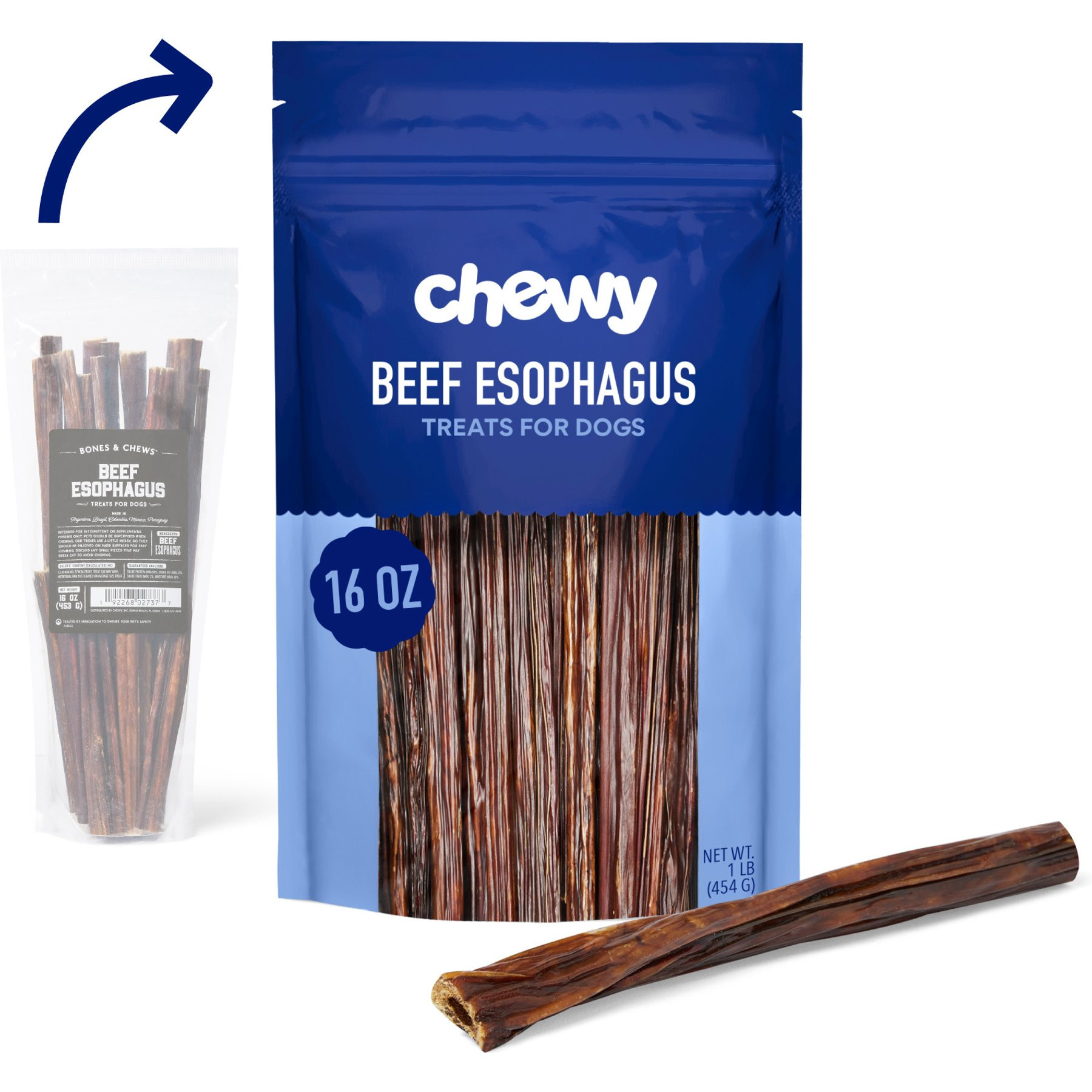 Chewy Made Beef Esophagus Dog Treats (FORMERLY BONES & CHEWS), 1-lb bag | Chewy
