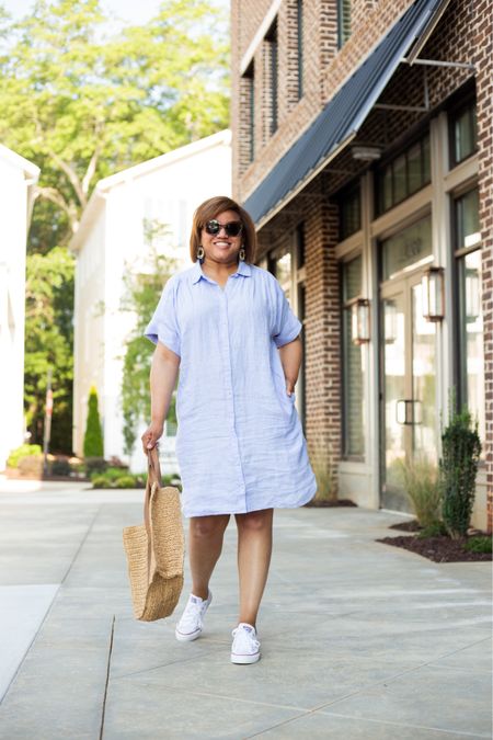 I’m LOVING this easy breezy linen shirtdress!  It’s effortless to style and to wear!  And, it’s one of my favorite casual date night looks!  I sized down. I purchased a size Large. I’m typically an XL. 🩵🩵🩵🩵

#LTKcurves #LTKsalealert #LTKstyletip
