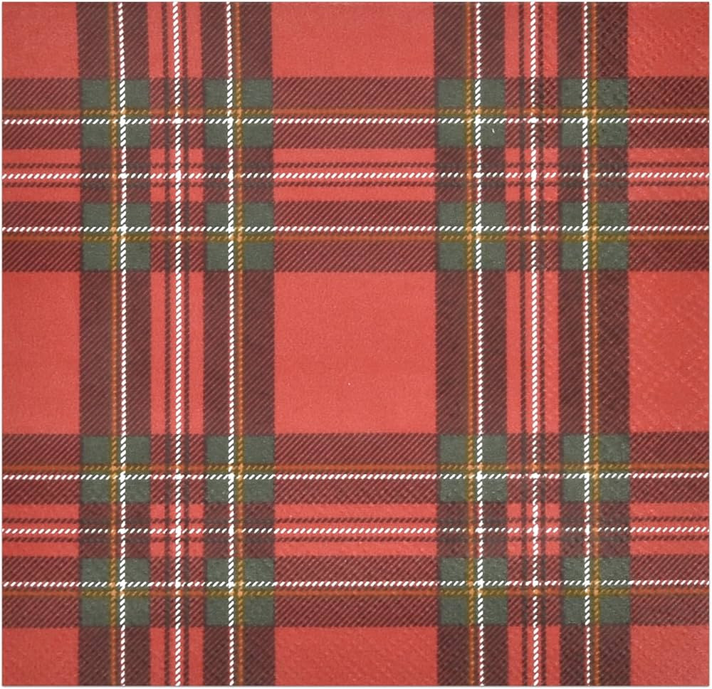 100 Count Christmas Red Plaid Cocktail Beverage Napkins Holiday Checked Disposable Paper Napkin X... | Amazon (US)