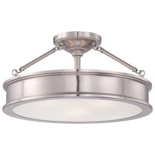 Home Decorators Collection Grafton 3-Light Brushed Nickel Semi Flush Mount Ceiling Light 23955 | The Home Depot