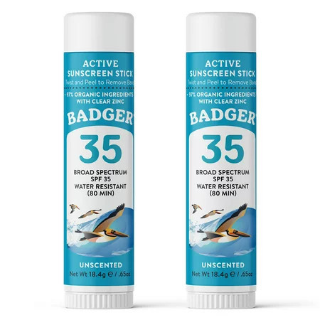 Badger Active Mineral Sunscreen Stick Unscented SPF 35 2 Pack | Walmart (US)