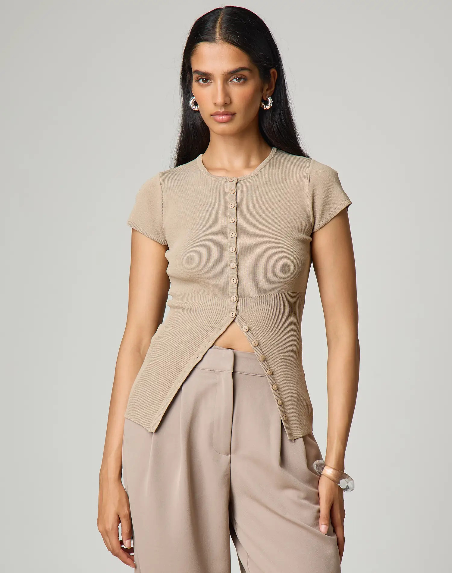 Longline Button Up Knit Top | Glassons (Australia)