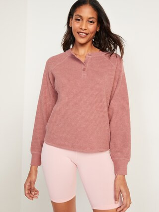 Loose Cropped Cozy Long-Sleeve Henley T-Shirt | Old Navy (US)