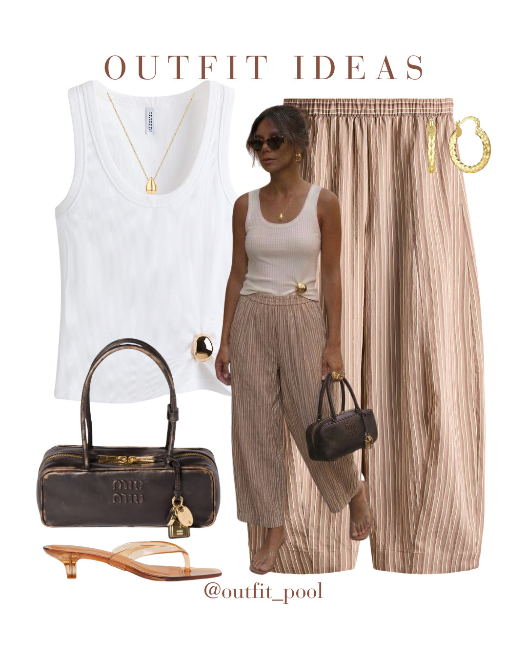 White Tank Tops Outfits 🤎 Comment ‘LINKS’ to shop then check your DMs, maybe under the requests tab if you don’t follow me👉🏼 @outfit_pool Link: Link: Link: SHARE your fave🙋🏽‍♀️ #stripedtrousers #barreltrousers #vacationoutfits #balloontrousers (White Tank Top, White Ribbed Tank Top, White Tank Outfit, Striped Pants, Striped Trousers, Barrel Trousers, Balloon Trousers, White Tank with Striped Pants, Casual Summer Outfit, Elevated Basics, European Summer Outfit, Mediterranean Vacation Style, Coastal Chic Outfit, Resortwear Style) 

 #LTKgrwm #LTKSeasonal #LTKTravel