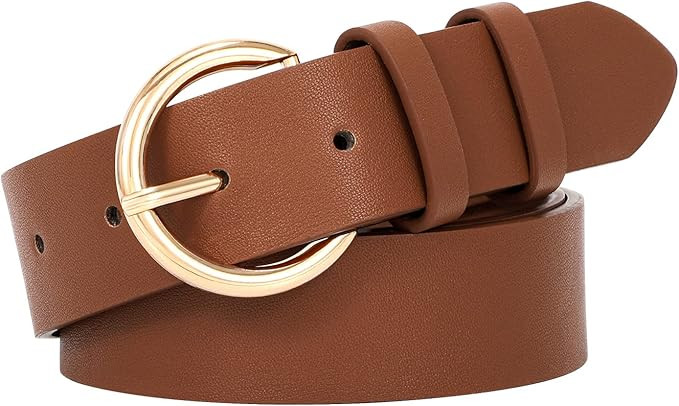 SANSTHS Women Black Casual Leather Belt with Gold Buckle Ladies Dress Belt for Jeans Pant 1.3" Wi... | Amazon (US)