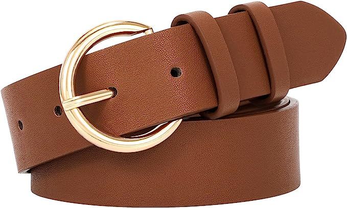 SANSTHS Women Black Casual Leather Belt with Gold Buckle Ladies Dress Belt for Jeans Pant 1.3" Wi... | Amazon (US)