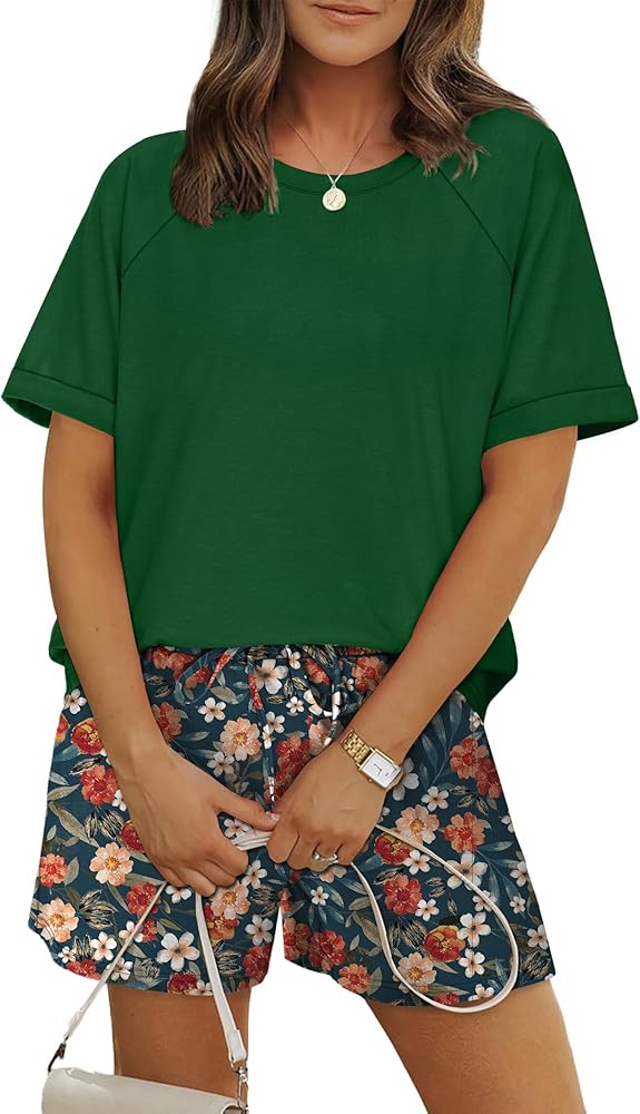WIHOLL Two Piece Short Sets for Women Casual Summer Outfits Short Sleeve Crew Neck Lounge Matchin... | Amazon (US)