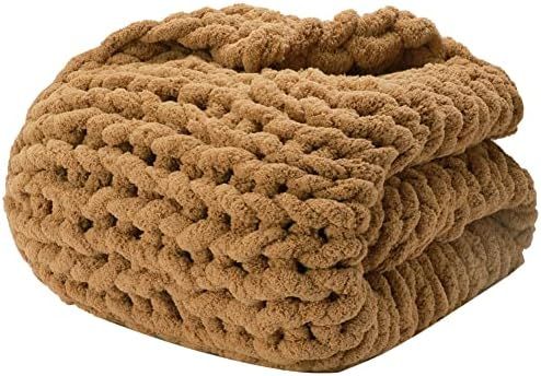Chunky Knit Throw Blanket Chenille Handmade Cozy Warm Blanket for Sofa Bedroom Home Decor (Dark K... | Amazon (US)