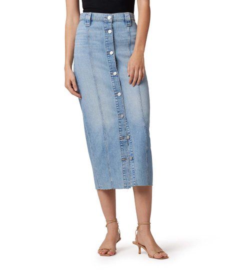 Hudson Magic Moment Denim Raw-Hem Button-Front Midi Pencil Skirt - Women | Zulily