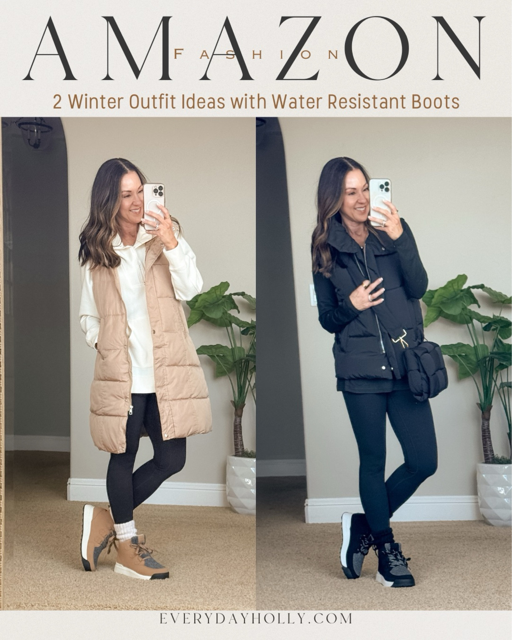 💥sale on several pieces! 
2 Cold weather winter outfits from Amazon with cute snow boots. For ref: I'm 5'1", 109lbs. Boots TTS, leggings XS 25", pullover S, long sleeve v neck tunic tee S, puffer vest S, boot socks TTS, snow boots are water resistant.

#LTKShoeCrush #LTKSaleAlert #LTKSeasonal