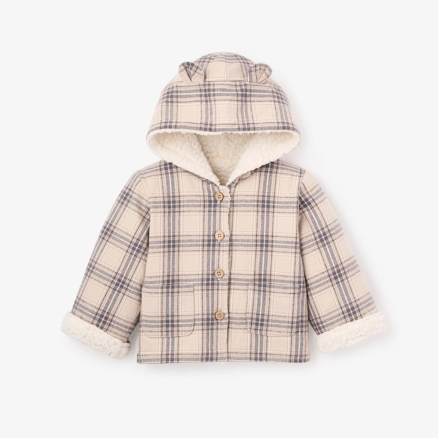 Neutral Plaid Sherpa Lined Reversible Jacket | Elegant Baby