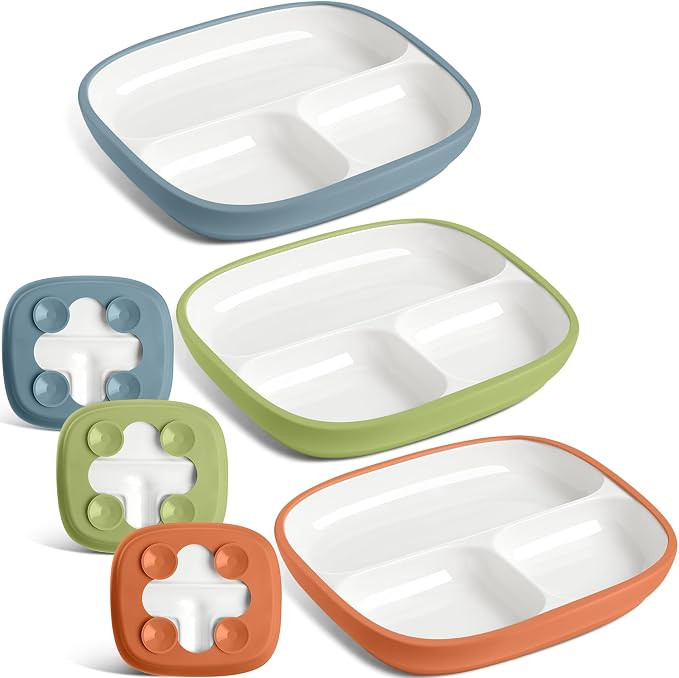 Domensi 3 Set Kids Porcelain Plates with Silicone Sleeves 8.2 Inch Divided Porcelain Plate Toddle... | Amazon (US)