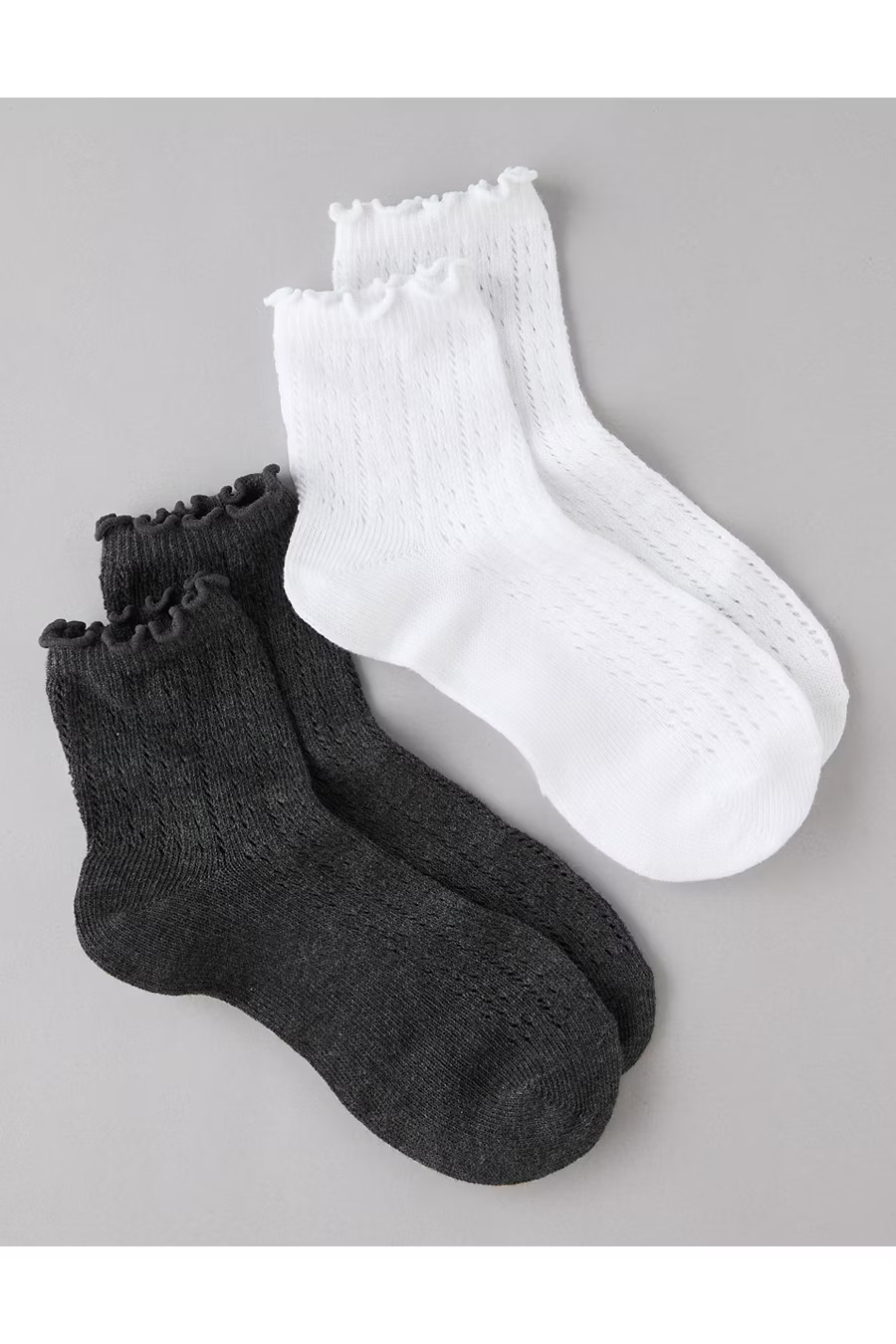 AE Pointelle-Knit Boyfriend Socks 2-Pack Women's Dark Heather Gray One Size | American Eagle Outfitters (US & CA)