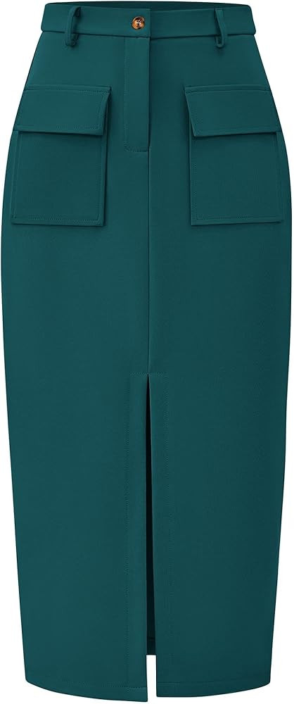 KIRUNDO Cargo Skirt Women Midi Maxi High Waisted Trendy Summer 2025 Pencil Skirts with Slit Busin... | Amazon (US)
