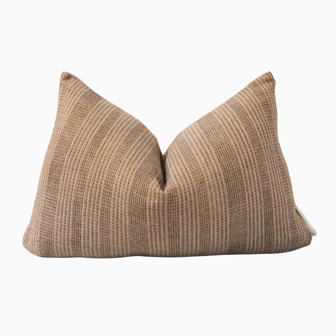 Lumbar Pillow Cover 14x20, Light Brown Rust Striped Throw Pillow Cover, Thailand Woven Cotton Thr... | Etsy (US)