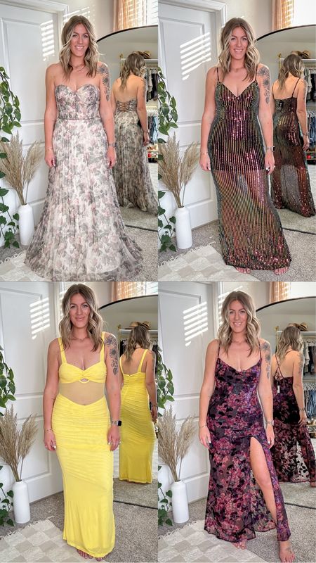 Wedding guest/special event dresses

Top left - size 10
Top right - large
Bottom left - 8 (brand runs large, can normally size down)
Bottom right - 8, need a 10. This dress runs small throughout the hips and a size up would fit much better. Also comes in more colors!! 

#LTKmidsize #LTKwedding #LTKGala