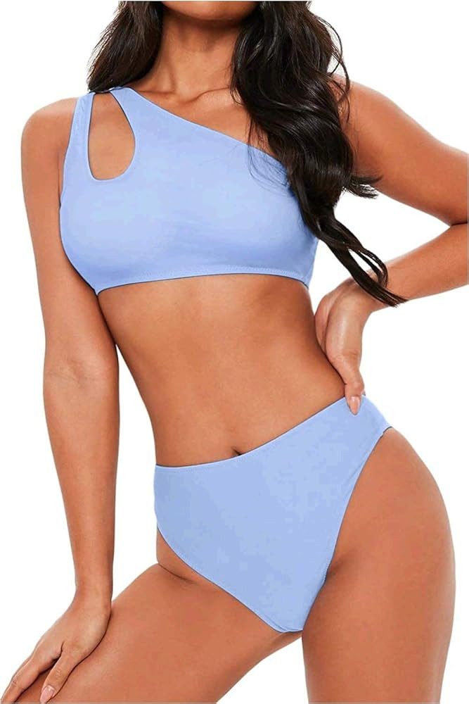 FAFOFA Women's Bikini Set Cutout One Shoulder High Waist Two Piece Swimsuit | Amazon (US)