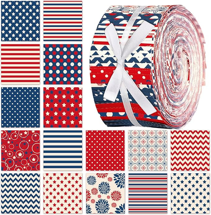Ganeen 100 Pcs Patriotic Quilting Fabric Roll 2.56 Inch Retro 4th of July Fabric Squares Jelly Pa... | Amazon (US)
