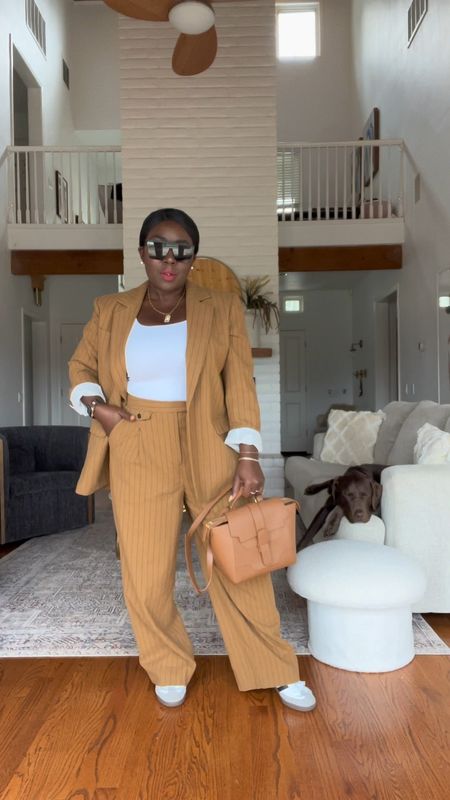 Feel like a boss in this Madewell pinstripe suit! Styled it with a white tank, Senreve bag, Quay sunglasses, Adidas sneakers and gold jewelry!!

#LTKstyletip #LTKshoecrush #LTKVideo